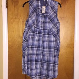 Tunic top blue plaid L. NWT